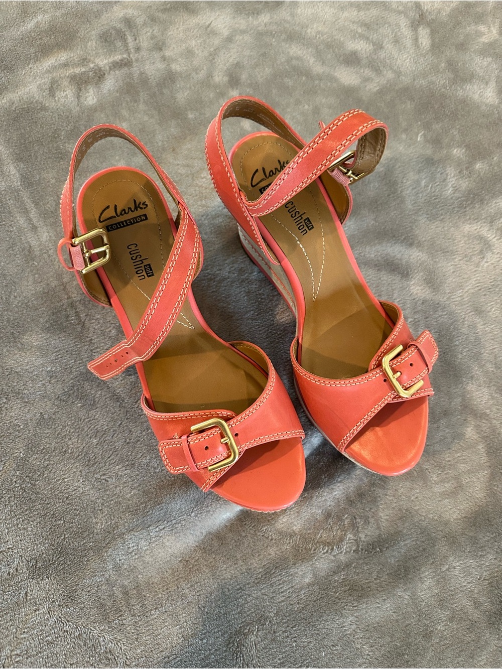 Clarks Collection Coral Leather Ankle Strap Heeled Sandals